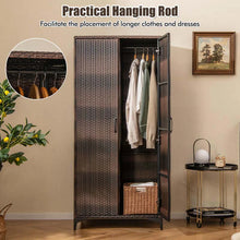 Load image into Gallery viewer, 62" Tall PE Rattan Wicker Wardrobe Closet Storage Cabinet with 2 Doors, Hanging Rod, 4 Storage Cubes, Metal Legs, Anti-tipping Device