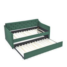 Load image into Gallery viewer, Twin Size Daybed with Trundle, Modern Button Tufted Linen Upholstered Sofa Day Bed Frame with A Roll - Out Trundle, Bedframe Furniture for Bedroom Living Room Guest Room, Green