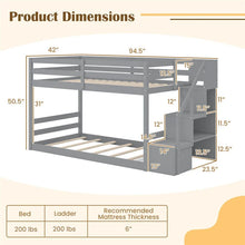 Load image into Gallery viewer, Twin Over Twin Bunk Bed with Storage Stairs, Solid Wood Floor Bunk Bed with Full-Length Guardrails, Low Bunk Bed with for Kids Teens Adults
