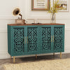 HLR 48" Accent Cabinet with 4 Doors, Vintage Hollow Carving Storage Credenza, Sideboards and Buffets Cabinet for Living Room, Kitchen, Dining Room, Entryway - 63"-4door-Blue