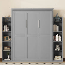 Load image into Gallery viewer, Aukfa Queen Size Murphy Bed with 5 - Tier Storage Shelf &amp; LED Lights, Foldable Wall Bed Cabinet with Mattress Support, Space - Saving Design for Guest Room/Home Office, Gray