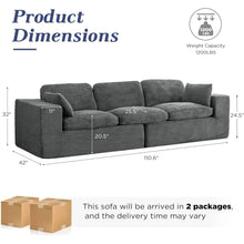 Load image into Gallery viewer, AECOJOY 110" Oversized Sofa for Living Room, 3 Seater Cloud Boneless Couch with Fluffy Seat Cushions