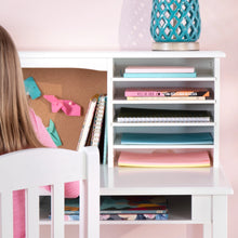 Load image into Gallery viewer, Guidecraft Kids Media Desk and Chair Set - Gray: Kids Desk and Chair Set, Study Table for Kids with Hutch and Shelf, Wood Bedroom Furniture Set