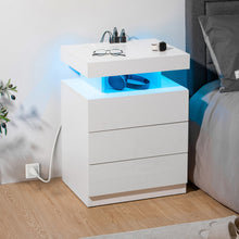 Load image into Gallery viewer, Hommpa LED Nightstand Wireless Charging Station USB Type C Outlets Bedside Table 3 Drawers Black Night Table Modern Smart Nightstand High Gloss End Side Table for Bedroom Furniture 26.8" Tall