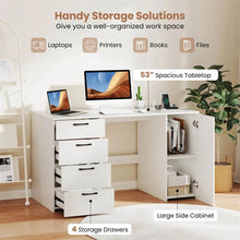 Load image into Gallery viewer, 53" Computer Desk with 4 Storage Drawers &amp; Cabinet, Home Office Desk w/ Charging Station, Adjustable Shelf &amp; Cable Management for Study, Makeup