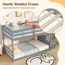 Load image into Gallery viewer, Twin Over Twin Bunk Bed with Storage Stairs, Solid Wood Floor Bunk Bed with Full-Length Guardrails, Low Bunk Bed with for Kids Teens Adults