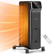 Load image into Gallery viewer, 1500W Oil Filled Radiator Heater with Remote Control, Adjustable Thermostat, 24H Timer &amp; 3 Modes, Portable Electric Space Heater for Home Office