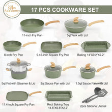 Load image into Gallery viewer, Kitchen Academy 17 Pieces Induction Cookware Set with Griddle, Green Granite Pots and Pans Set Non Stick, Healthy Nonstick Cooking Pans Set