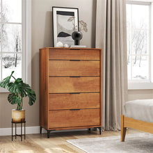 Load image into Gallery viewer, Mid Century Modern 5-Drawer Dresser, Wooden Chest of Drawers with Interlock System, Anti-Tip Kit &amp; Metal Legs for Bedroom, Living Room, Hallway