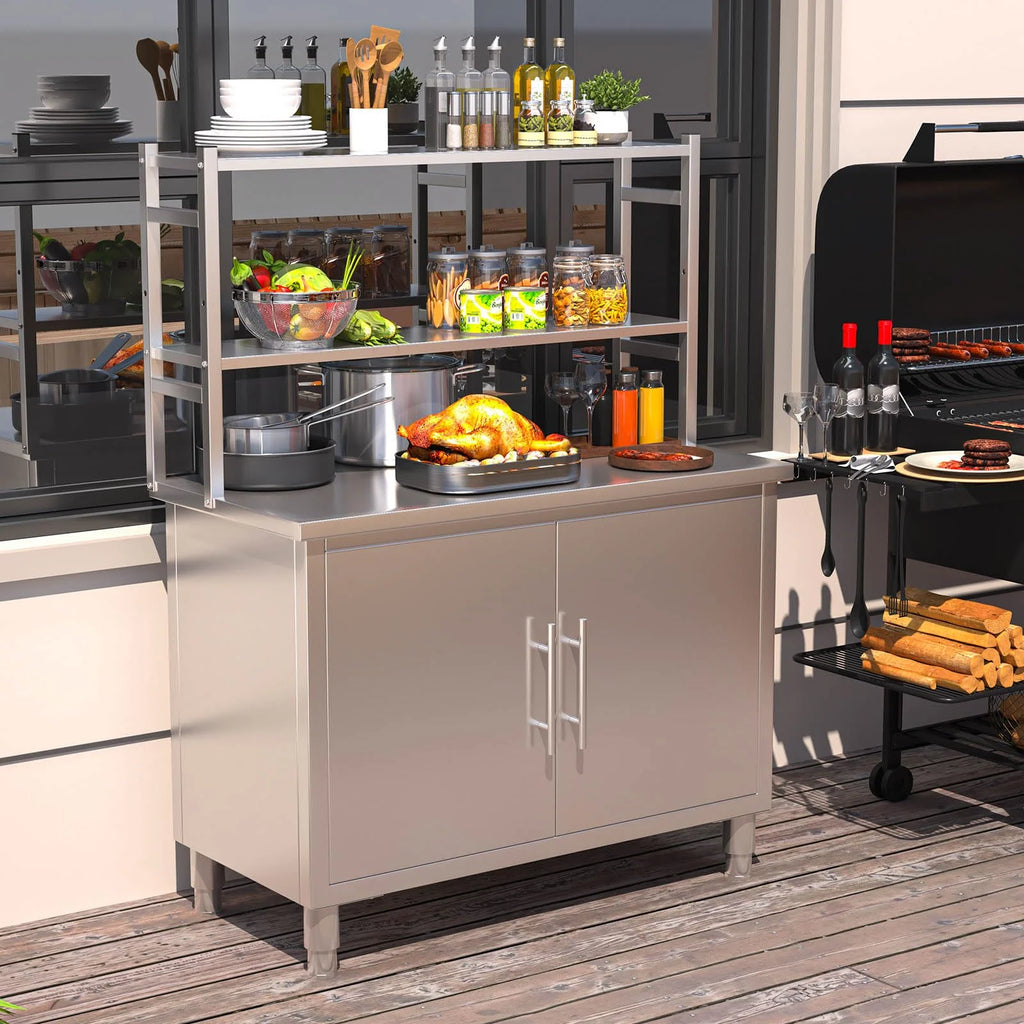 AECOJOY Stainless Steel Table with Cabinet 40"x20" Prep Table for Commercial Kitchen Countertop