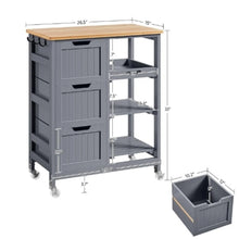 Load image into Gallery viewer, Kitchen Island Cart on Wheels with Storage, Rolling Bar Cart with Solid Wood Top and 3 Drawers, 3 Removable Shelves, Serving Utility Carts for Dining Room/Small Kitchen, Dark Gray ???