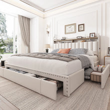 Load image into Gallery viewer, Enhomee Queen Bed Frame with 3 Storage Drawers Upholstered Queen Size Bed Frame with Headboard Noise Free Platform Bed with Metal Frame &amp; Wood Slats Support Beige Bedroom Furniture for Adults Clothes - Queen / Gray / with LED