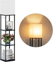 Load image into Gallery viewer, Modern Iron Shelf Floor Lamp with 3 - Way Dimmable LED Bulb, Shelves and White Shade for Living Room and Bedroom(Black)