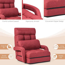 Load image into Gallery viewer, Folding Lazy Sofa Floor Chair with 6-Position Adjustable Backrest, Lumbar Pillow &amp; Armrests, Indoor Chaise Lounge Sofa for Gaming, Living Room