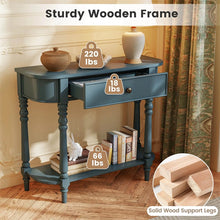 Load image into Gallery viewer, 36" 2-Tier Retro Console Table with Storage Drawer &amp; Open Shelf, Solid Wood Narrow Entryway Sofa Table for Living Room, Foyer &amp; Hallway