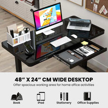 Load image into Gallery viewer, 48" x 24" Electric Standing Desk with Drawer, Tempered Glass Top, Memory Positions &amp; USB Type-C Outlets, Sit Stand Desk for Home Office