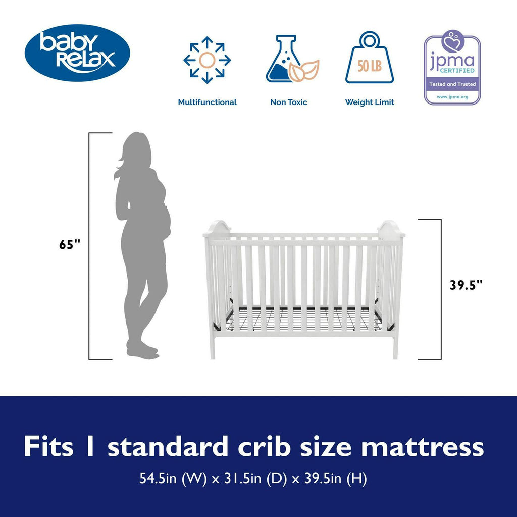 Baby Relax Adele 3 - in - 1 Convertible Crib. White