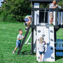 Load image into Gallery viewer, Backyard Discovery Canyon Creek Cedar Wood Swing Set with Wave Slide. Clubhouse. Play Kitchen. Picnic Area. Belt Swings. Web Swing. Rock Wall. Balconies. Playhouse. Step Ladder. Outdoor Playset