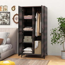 Load image into Gallery viewer, 62" Tall PE Rattan Wicker Wardrobe Closet Storage Cabinet with 2 Doors, Hanging Rod, 4 Storage Cubes, Metal Legs, Anti-tipping Device