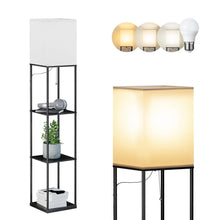 Load image into Gallery viewer, Modern Iron Shelf Floor Lamp with 3 Way Dimmable LED Bulb, Shelves and White Shade for Living Room and Bedroom(Black)