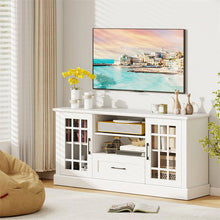 Load image into Gallery viewer, 62" Farmhouse TV Stand for 70 Inch TVs, Tall Media Console Table with 2 Glass Doors, Cubbies &amp; Drawer, Storage Cabinet for Living Room