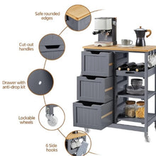 Load image into Gallery viewer, Kitchen Island Cart on Wheels with Storage, Rolling Bar Cart with Solid Wood Top and 3 Drawers, 3 Removable Shelves, Serving Utility Carts for Dining Room/Small Kitchen, Dark Gray ???