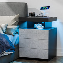 Load image into Gallery viewer, Hommpa LED Nightstand Wireless Charging Station USB Type C Outlets Bedside Table 3 Drawers Black Night Table Modern Smart Nightstand High Gloss End Side Table for Bedroom Furniture 26.8" Tall