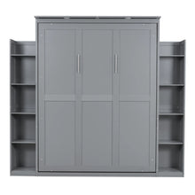 Load image into Gallery viewer, Aukfa Queen Size Murphy Bed with 5 - Tier Storage Shelf &amp; LED Lights, Foldable Wall Bed Cabinet with Mattress Support, Space - Saving Design for Guest Room/Home Office, Gray