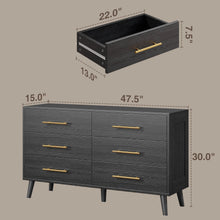 Load image into Gallery viewer, Noelse 3 Piece Bedroom Furniture Set, 6 Drawer Dresser with 2 Nightstands, Modern Wood Storage Organizer with Metal Handles for Bedroom, Living Room, Black