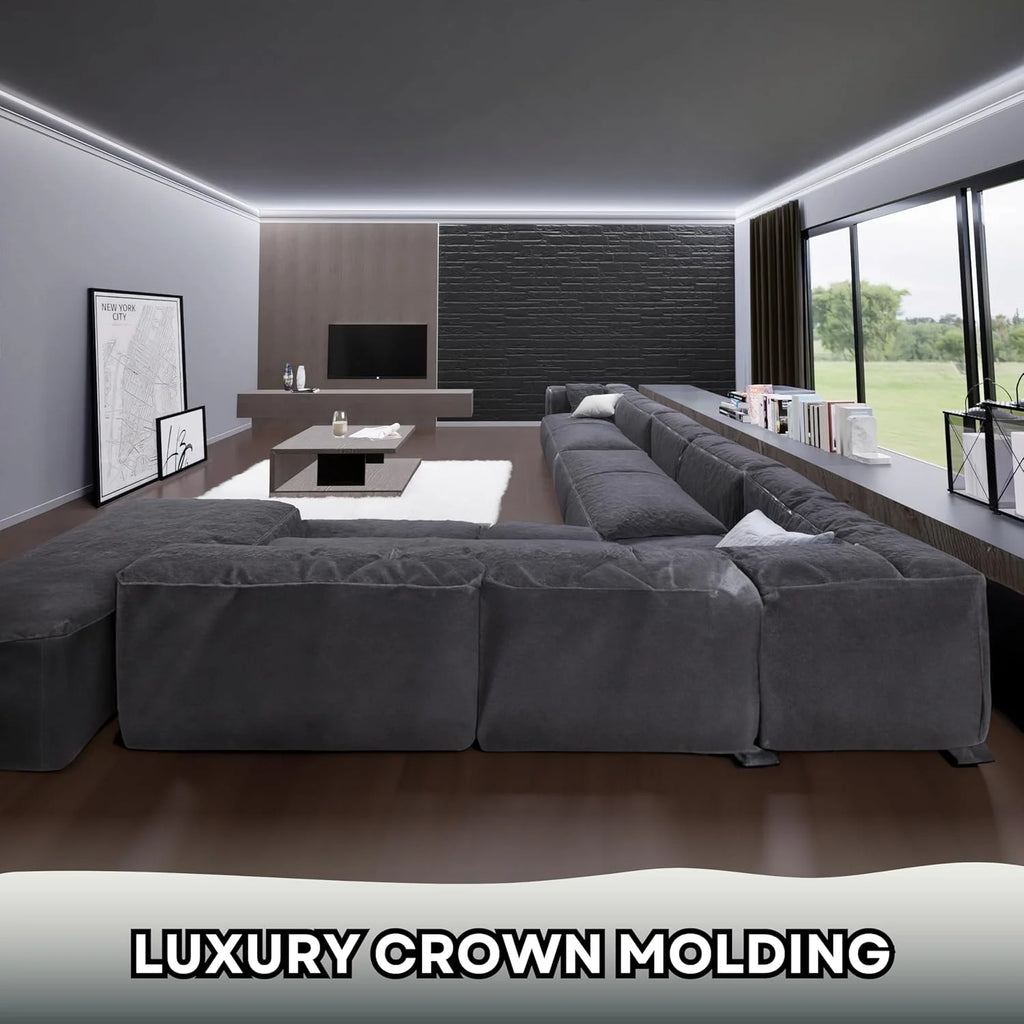 7 - Piece 94.5 (55.12 Ft) Crown Molding with Duct Kit for Seamless Ambient Home Accent Lighting | Waterproof Channel for Easy LED Strip Installation (CROWN MOLDING WITH LED DUCT)