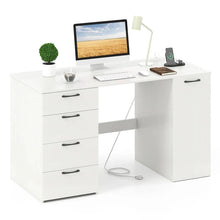 Load image into Gallery viewer, 53" Computer Desk with 4 Storage Drawers &amp; Cabinet, Home Office Desk w/ Charging Station, Adjustable Shelf &amp; Cable Management for Study, Makeup