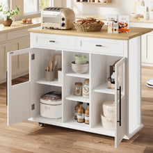 Load image into Gallery viewer, WALYWIK Foldable Kitchen Island Cart with Wheels, 2 Glass Doors, Spice Rack &amp; Towel Holder - Compact Mobile Storage Cart for Small Kitchens, Dining Rooms, Camping &amp; Rvs - Grey