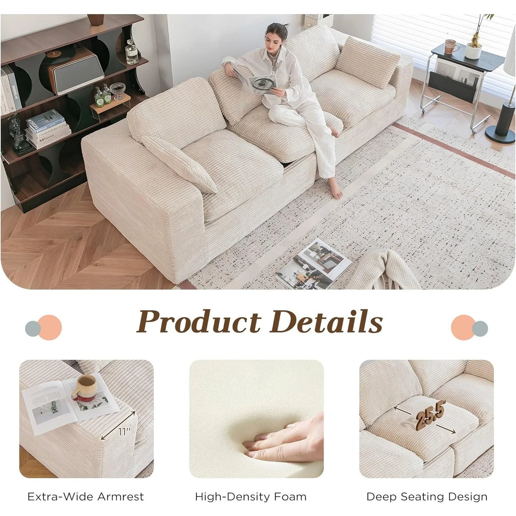 AECOJOY 110" Oversized Sofa for Living Room, 3 Seater Cloud Boneless Couch with Fluffy Seat Cushions