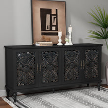 Load image into Gallery viewer, HLR 48" Accent Cabinet with 4 Doors, Vintage Hollow Carving Storage Credenza, Sideboards and Buffets Cabinet for Living Room, Kitchen, Dining Room, Entryway - 48"-4door-Black
