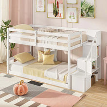 Load image into Gallery viewer, Twin Over Twin Bunk Bed with Storage Stairs, Solid Wood Floor Bunk Bed with Full-Length Guardrails, Low Bunk Bed with for Kids Teens Adults