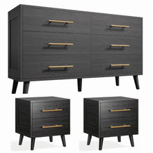 Load image into Gallery viewer, Noelse 3-Piece Bedroom Furniture Set, 6-Drawer Dresser and 2 Nightstands, Modern Wood Storage Organizer, Black
