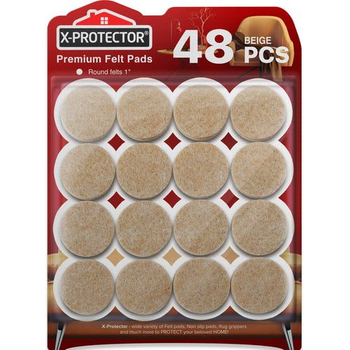 Felt Furniture Pads X-Protector - 48 Premium Felt Pads Floor Protector Beige - Chair Felts Pads for Furniture Feet Wood Floors - Best Furniture Pads