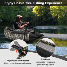 Load image into Gallery viewer, Inflatable Fishing Float Tube, 350 LBS Capacity Belly Boat with Paddle, Flippers, Rod Holder, Fish Ruler, Pump, Storage Bag &amp; Adjustable Straps