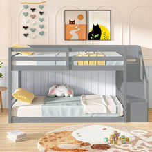 Load image into Gallery viewer, Twin Over Twin Bunk Bed with Storage Stairs, Solid Wood Floor Bunk Bed with Full-Length Guardrails, Low Bunk Bed with for Kids Teens Adults