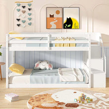 Load image into Gallery viewer, Twin Over Twin Bunk Bed with Storage Stairs, Solid Wood Floor Bunk Bed with Full-Length Guardrails, Low Bunk Bed with for Kids Teens Adults