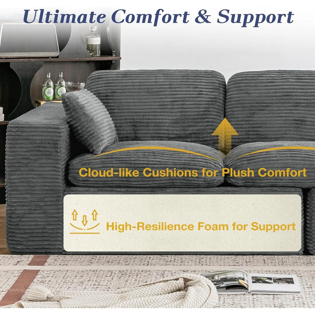 AECOJOY 110" Oversized Sofa for Living Room, 3 Seater Cloud Boneless Couch with Fluffy Seat Cushions
