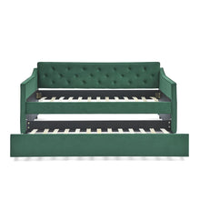 Load image into Gallery viewer, Twin Size Daybed with Trundle, Modern Button Tufted Linen Upholstered Sofa Day Bed Frame with A Roll - Out Trundle, Bedframe Furniture for Bedroom Living Room Guest Room, Green