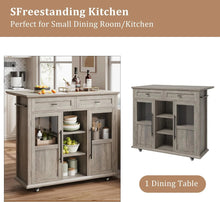 Load image into Gallery viewer, WALYWIK Foldable Kitchen Island Cart with Wheels, 2 Glass Doors, Spice Rack &amp; Towel Holder - Compact Mobile Storage Cart for Small Kitchens, Dining Rooms, Camping &amp; Rvs - Grey