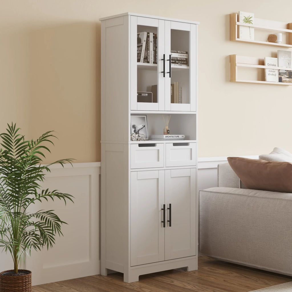 Ktaxon Wooden Bathroom Floor Cabinet with 4 Drawers & 1 Cupboard for Living Room Entryway, White