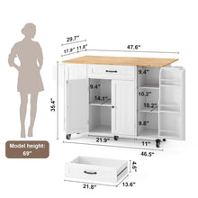 Load image into Gallery viewer, Noelse Kitchen Island with Storage, Island Table for Kitchen with Drop Leaf, Spice Rack, Towel Bar for Small Kitchens, White