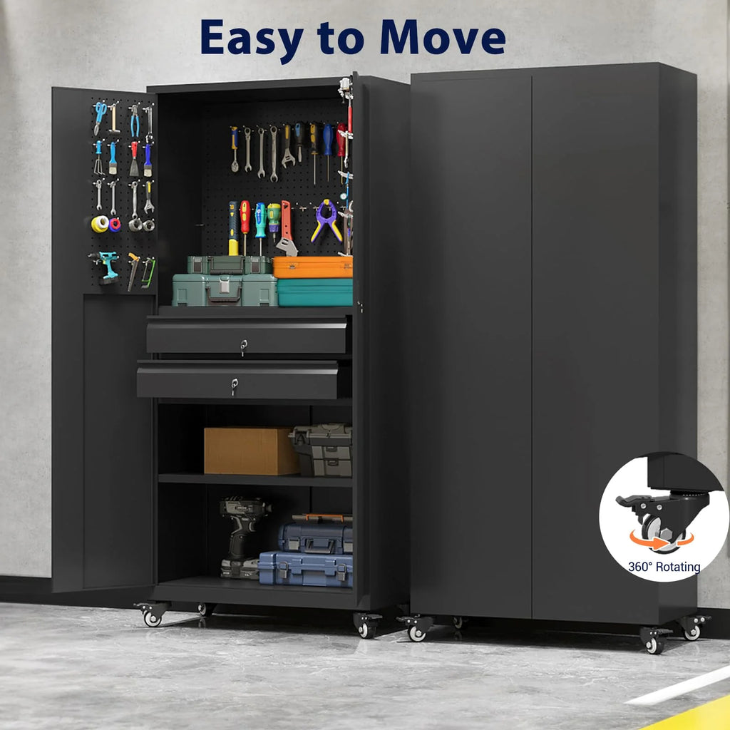 AECOJOY 71" Metal Garage Storage Cabinet with Drawers and Wheel