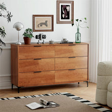 Load image into Gallery viewer, Mid-Century Modern 6-Drawer Dresser, Wooden Chest of Drawers with Anti-Tip Interlock System &amp; Metal Legs for Bedroom, Living Room &amp; Hallway