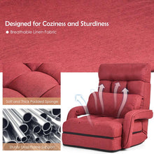 Load image into Gallery viewer, Folding Lazy Sofa Floor Chair with 6-Position Adjustable Backrest, Lumbar Pillow &amp; Armrests, Indoor Chaise Lounge Sofa for Gaming, Living Room