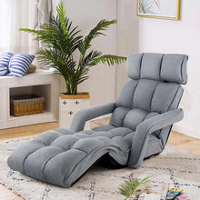 Load image into Gallery viewer, 6-Position Adjustable Floor Sofa Bed, Folding Lazy Sofa Chaise Lounger Recliner with Armrests &amp; Footrests for Living Room, Bedroom &amp; Gaming - Dark Gray