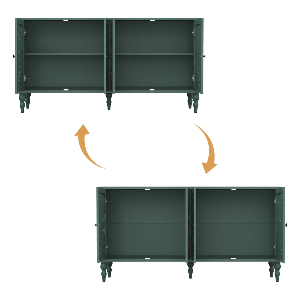 HLR 48" Accent Cabinet with 4 Doors, Vintage Hollow Carving Storage Credenza, Sideboards and Buffets Cabinet for Living Room, Kitchen, Dining Room, Entryway